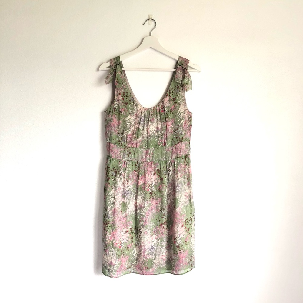 J. Crew Green / Pink Abstract Print 100% Silk Sleeveless Dress Size 6
